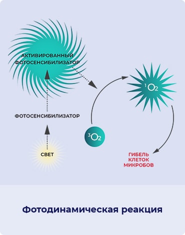 Схема фотодинамической реакции антимикробных перчаток BioAncore